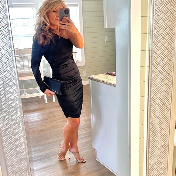 VTG Bebe,Y2K, Little Black Dress, One Shoulder Design, Strappy Back, Stretchy, M - Picture 5 of 14